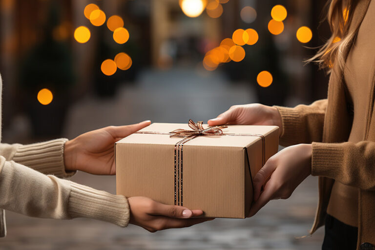 Persons holding a craft gift box for celebrate ของพรีเมี่ยมแจกลูกค้า สะท้อนความเป็นตัวตนของธุรกิจได้อย่างไร