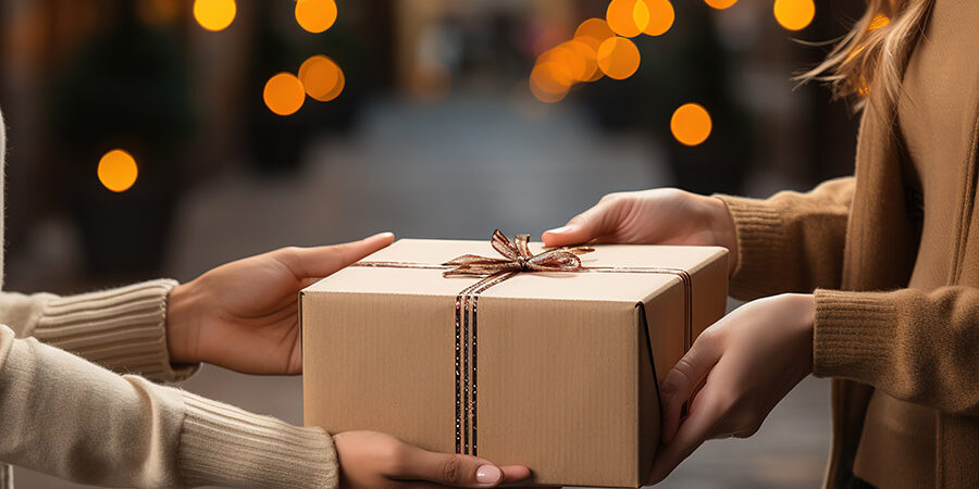 Persons holding a craft gift box for celebrate ของพรีเมี่ยมแจกลูกค้า สะท้อนความเป็นตัวตนของธุรกิจได้อย่างไร